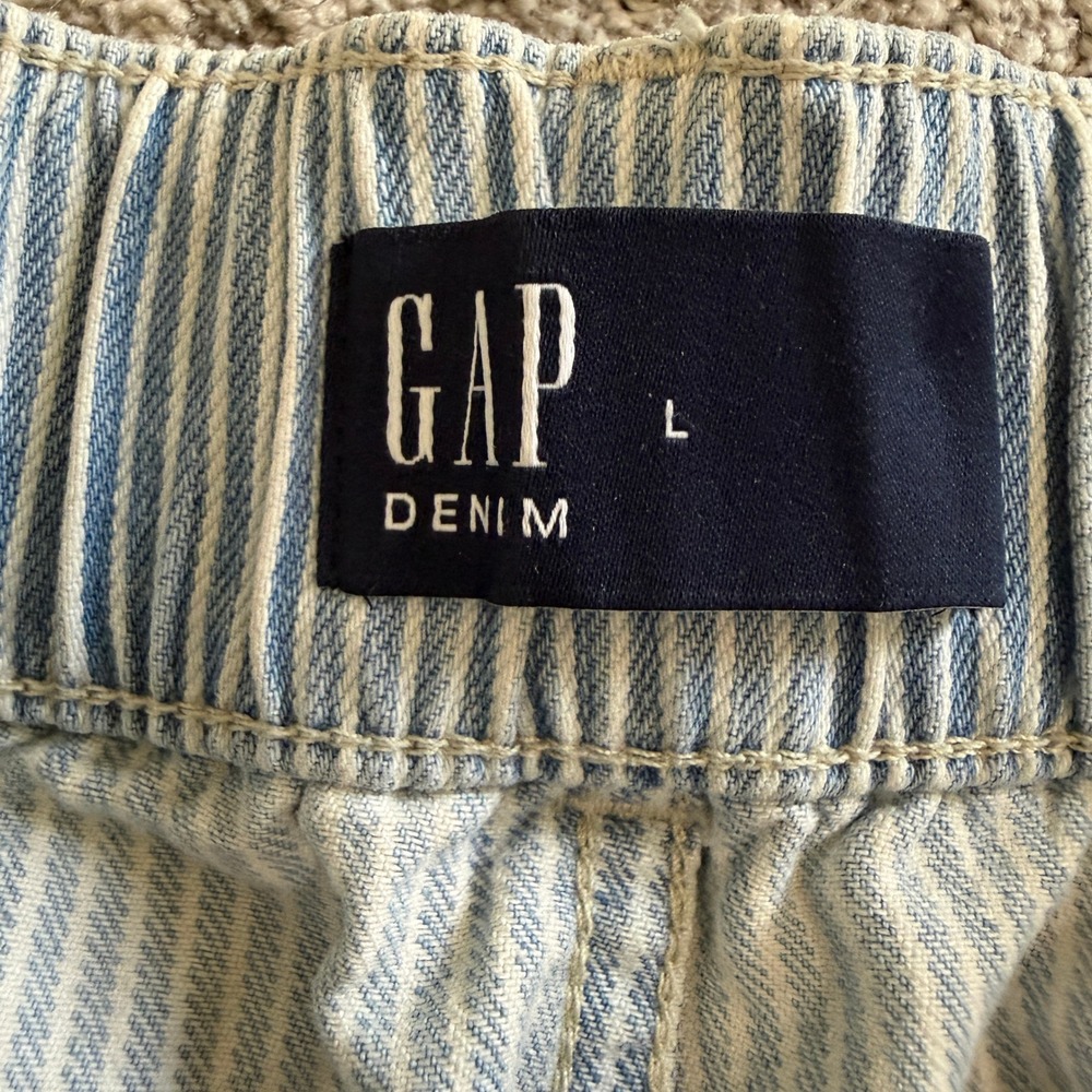 Gap Denim Blue Railroad Stripe High Waisted Utility Shorts Elastic Large Cotton - Picture 7 of 10
